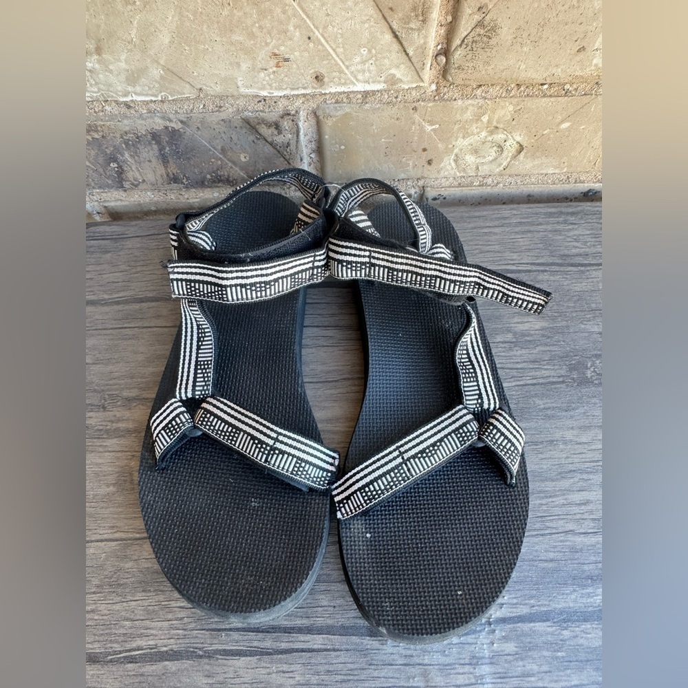 Teva Black Sandals with White Striped Webbing